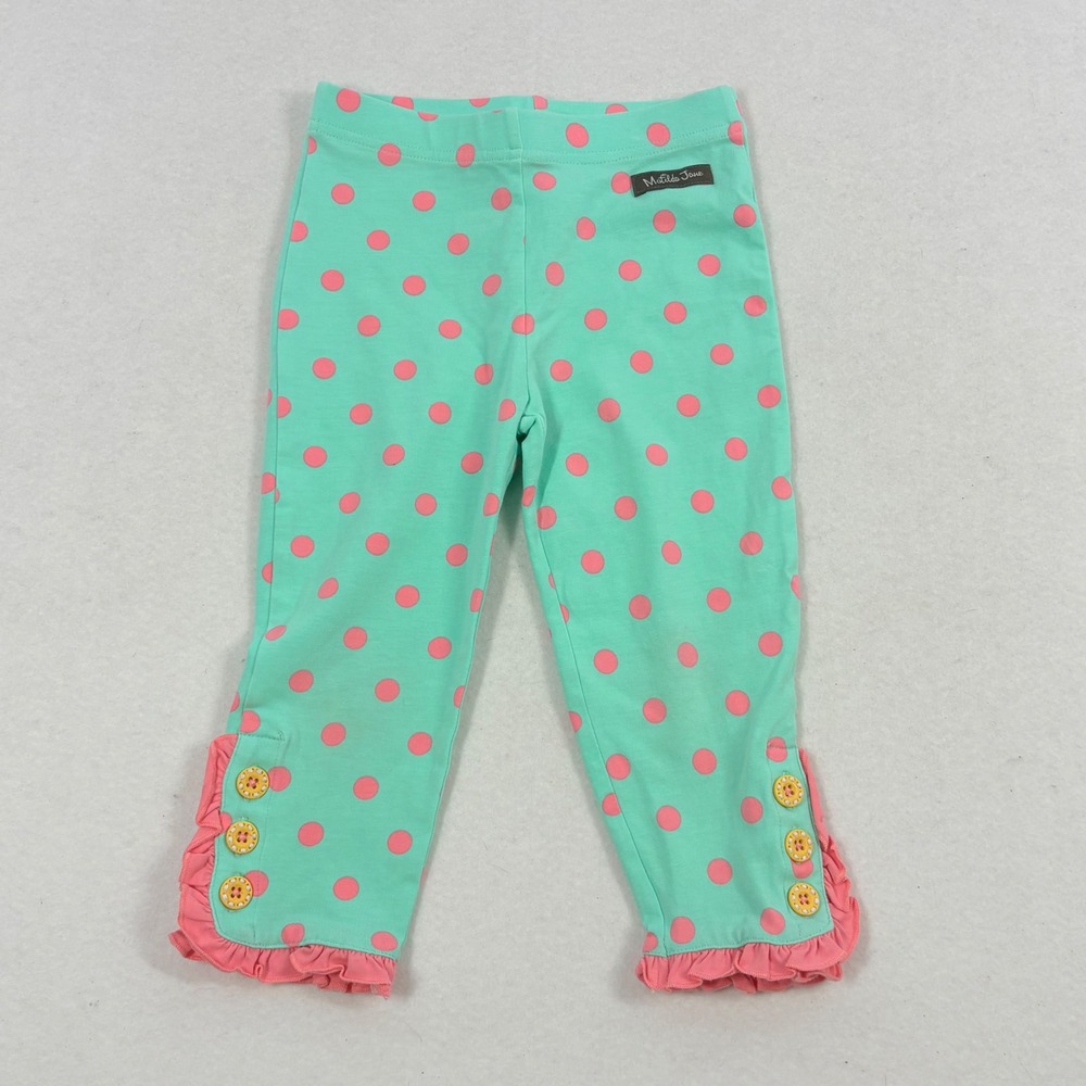 Matilda Jane GIRLS 6 Brilliant daydream Ruffle Leggings Green Pink Polka Dot